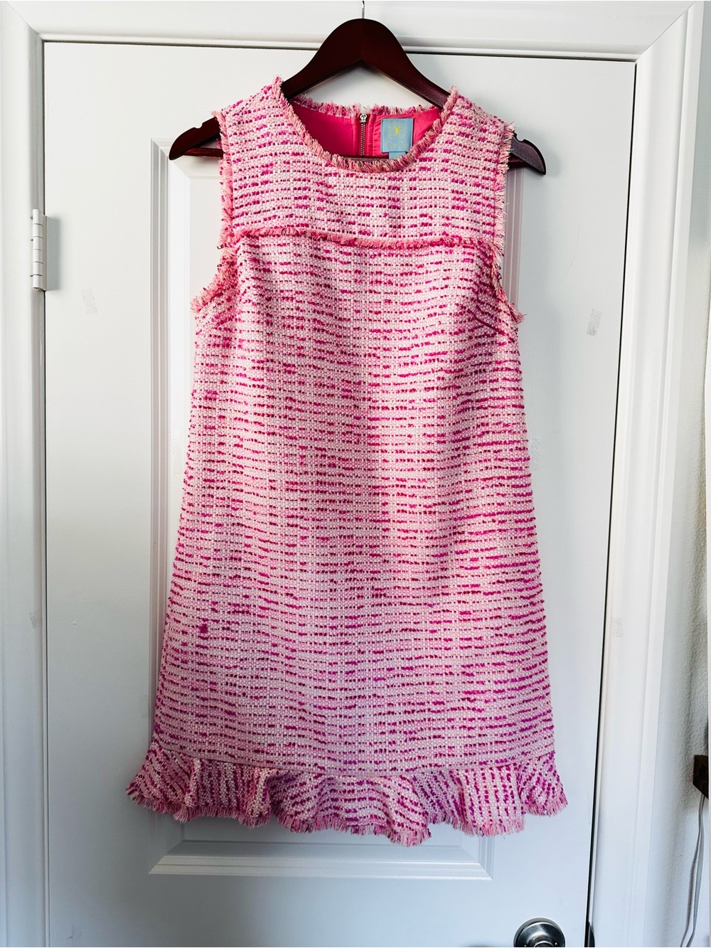 CeCe Pink Tweed Ruffle Hem Mini Dress Chic Occasion Size 4